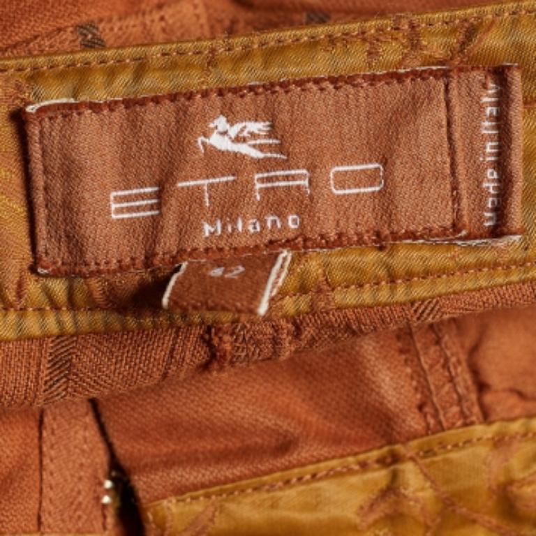 Etro Brown Stripe Paneled Cotton Pants M For Sale 2