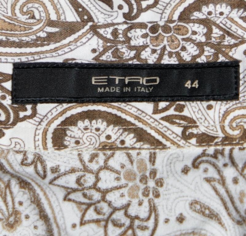 Etro Camisa de algodón elástico con estampado de cachemira marrón y blanco M en Bueno estado para la venta en Dubai, Al Qouz 2