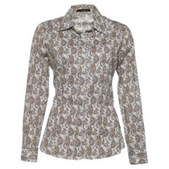 Etro Camisa de algodón elástico con estampado de cachemira marrón y blanco M