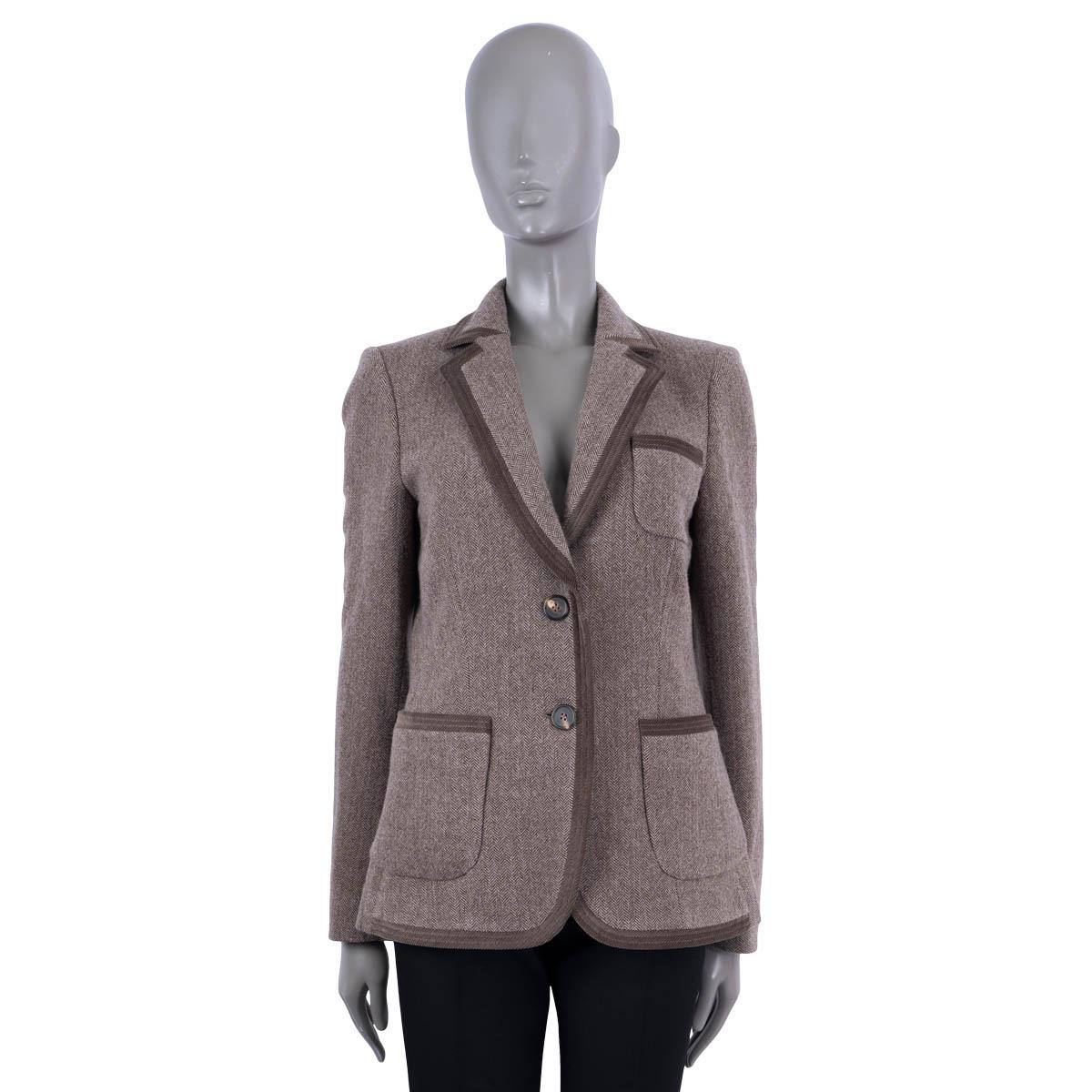Gray ETRO brown wool HERRINGBONE CORDUROY TRIM Blazer Jacket 44 L For Sale