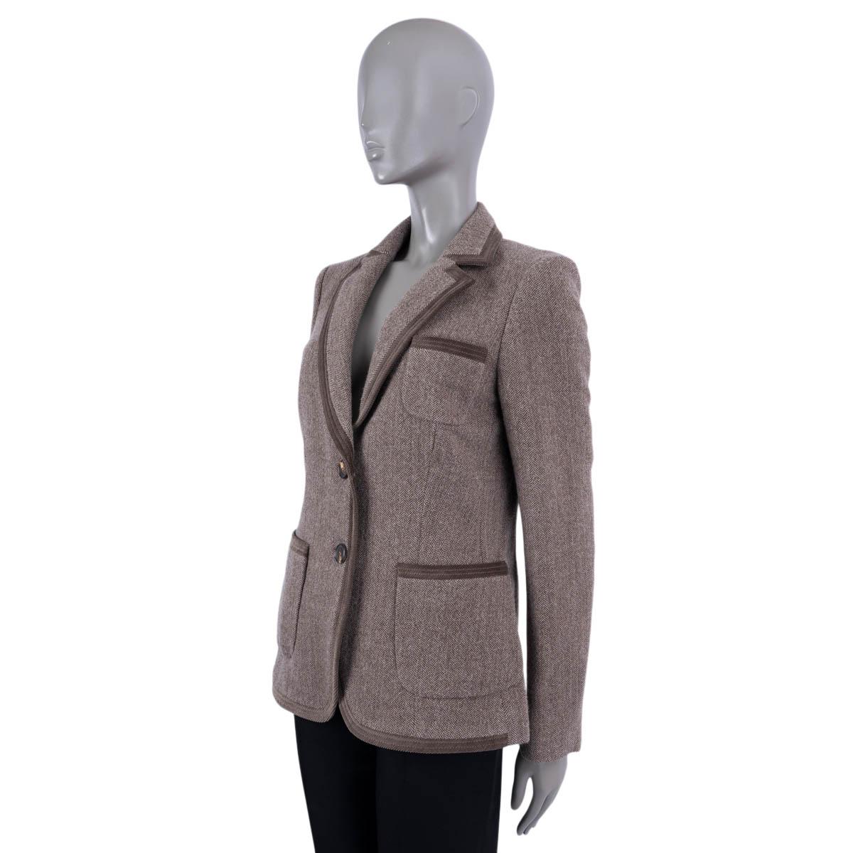 ETRO brown wool HERRINGBONE CORDUROY TRIM Blazer Jacket 44 L In New Condition For Sale In Zürich, CH
