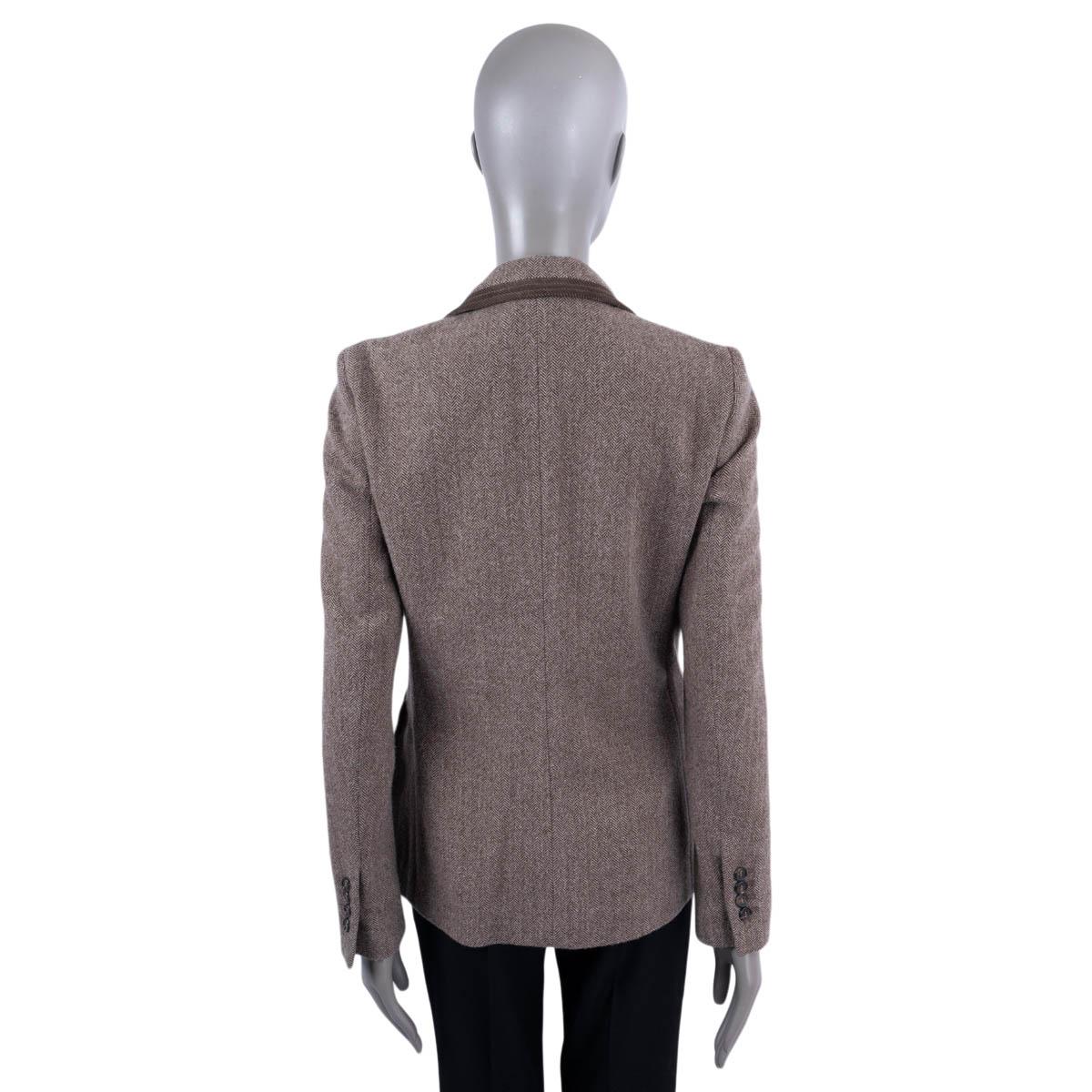 Women's ETRO brown wool HERRINGBONE CORDUROY TRIM Blazer Jacket 44 L For Sale
