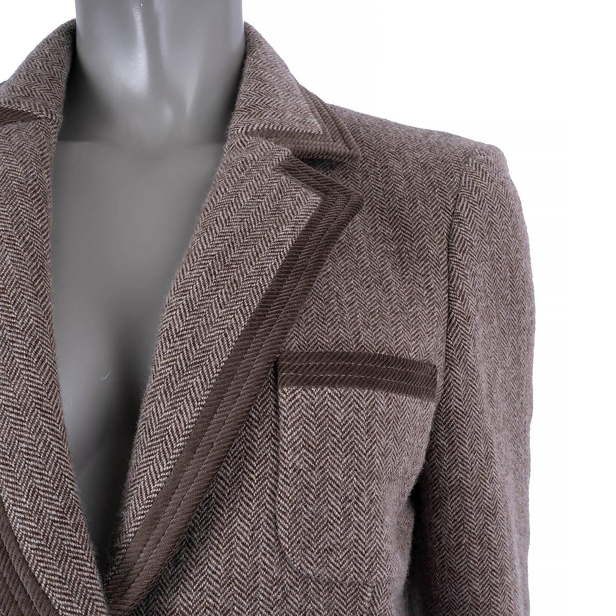 ETRO brown wool HERRINGBONE CORDUROY TRIM Blazer Jacket 44 L For Sale 1