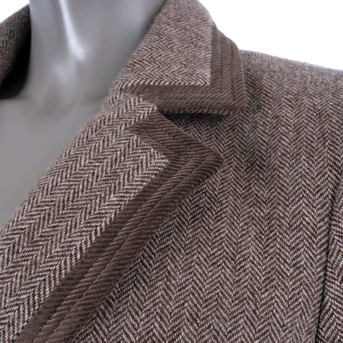 ETRO brown wool HERRINGBONE CORDUROY TRIM Blazer Jacket 44 L For Sale 2
