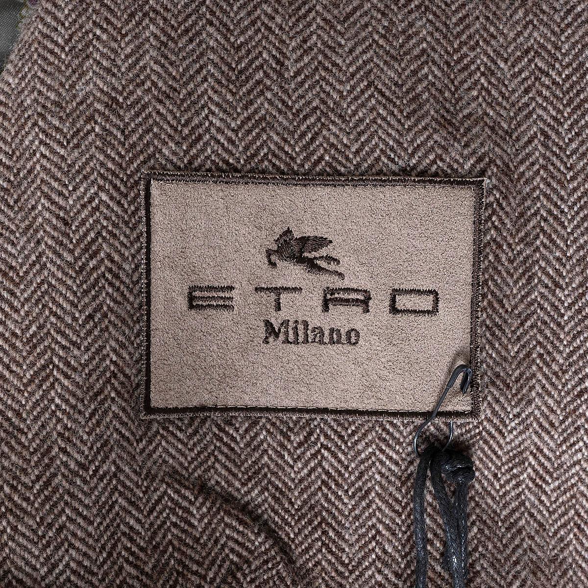 ETRO brown wool HERRINGBONE CORDUROY TRIM Blazer Jacket 44 L For Sale 4