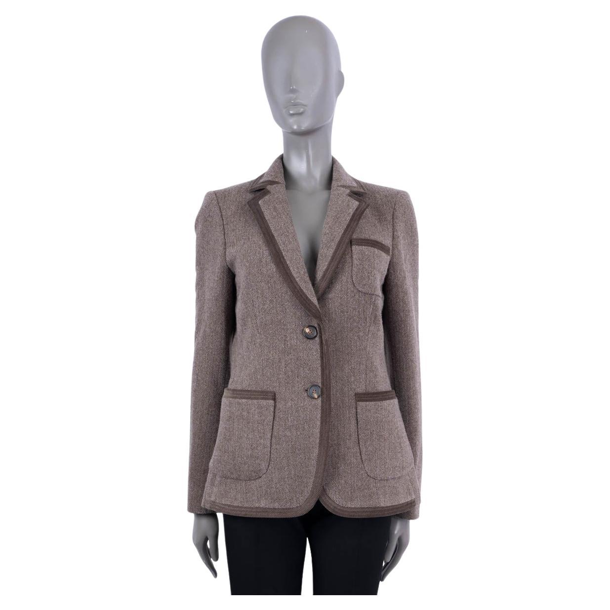 ETRO brown wool HERRINGBONE CORDUROY TRIM Blazer Jacket 44 L For Sale
