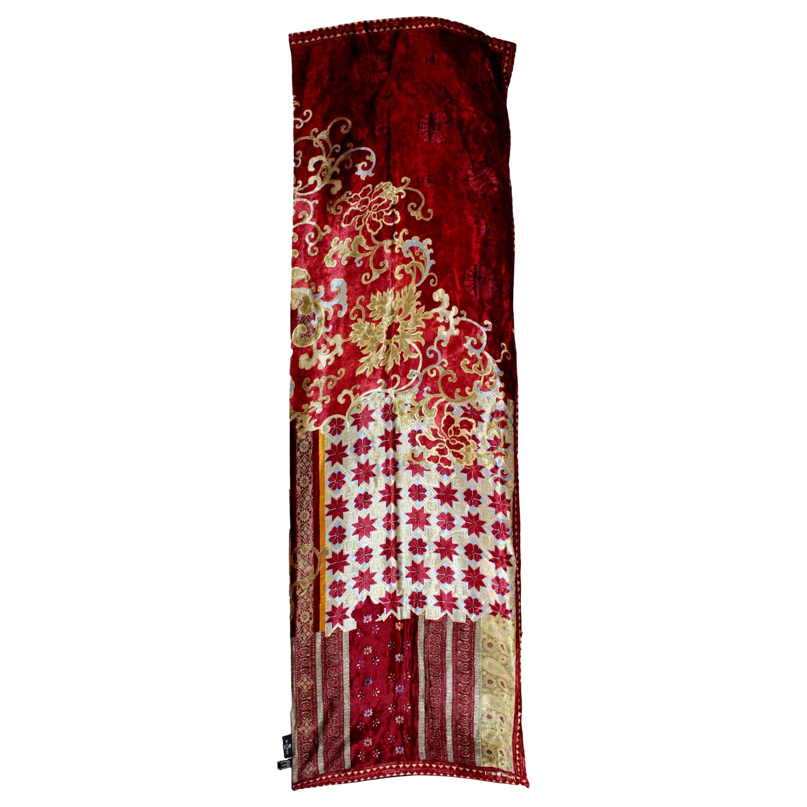 Etro Burgundy Beige Silk Large Floral Scarf 1990s