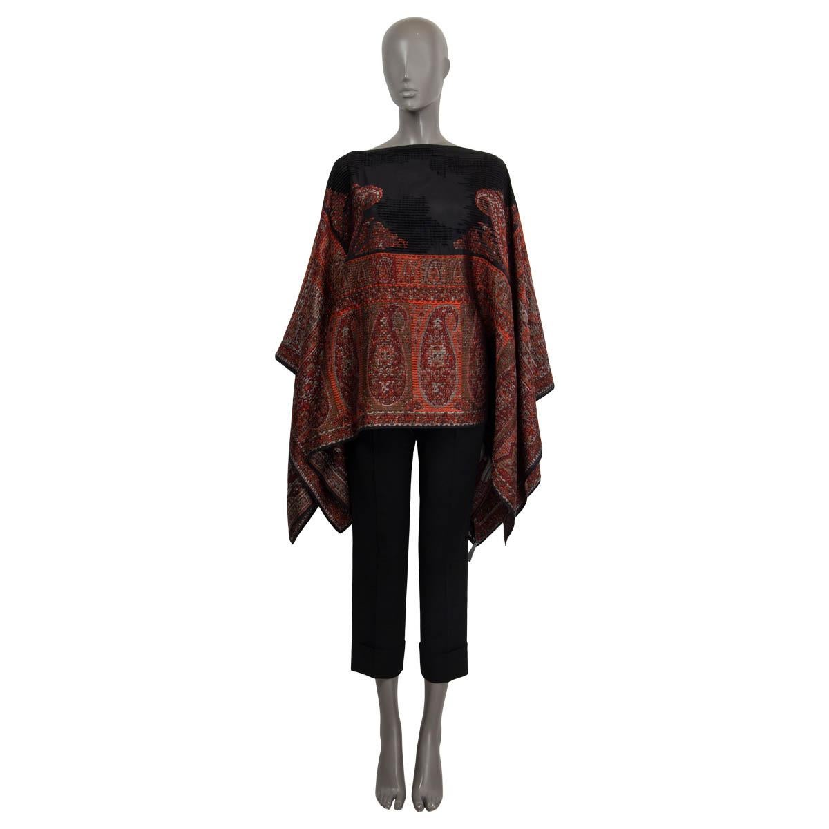 100% authentic Etro embroidered paisley poncho blouse in black, burgundy, brown and burnt orange polyester (41%), viscose (26%), silk (24%) and modal (9%). Unlined. Has been worn and is in excellent condition. 

2019 Fall/Winter

Measurements
Tag
