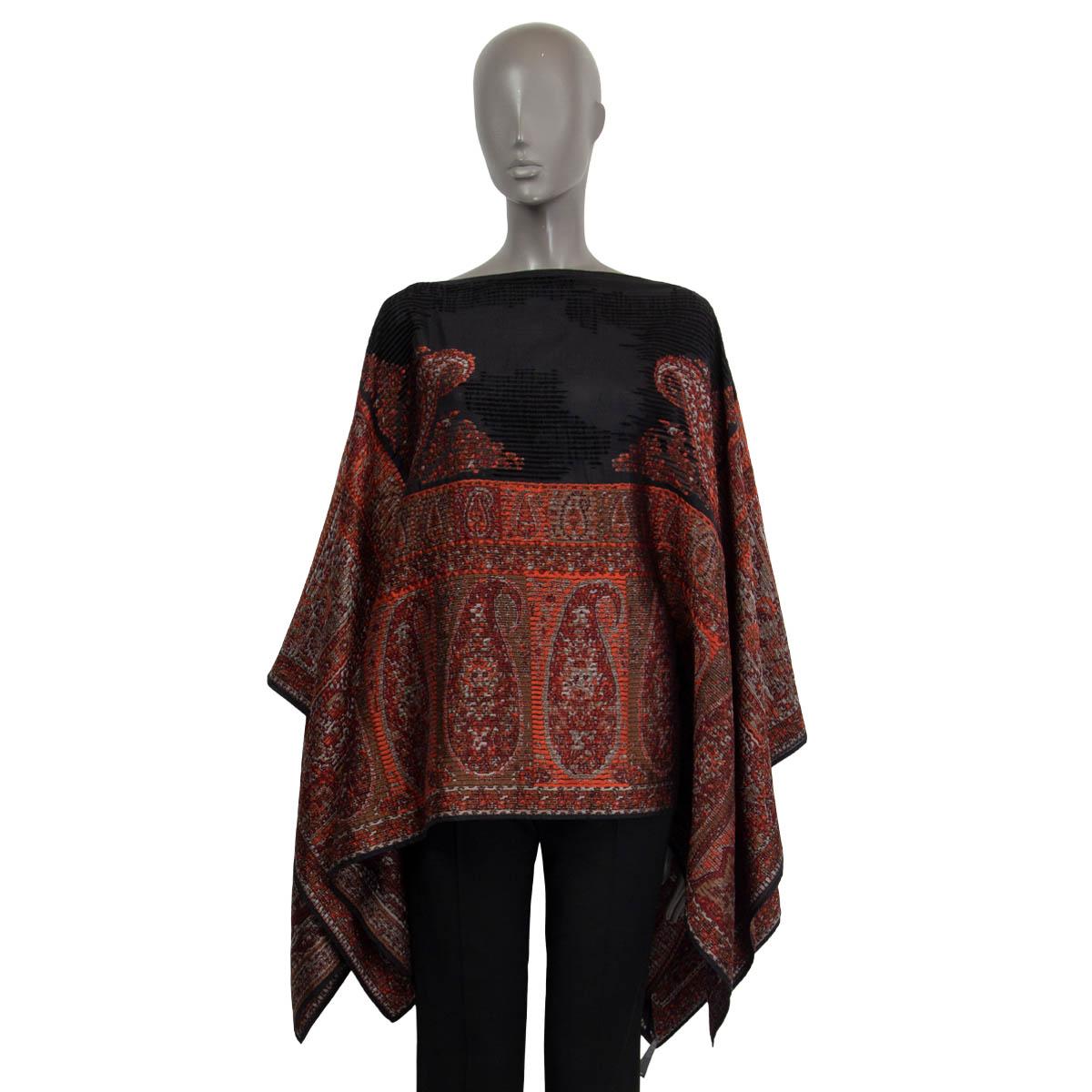ETRO burgundy black 2019 EMBROIDERED PAISLEY PONCHO Blouse Shirt OS For Sale