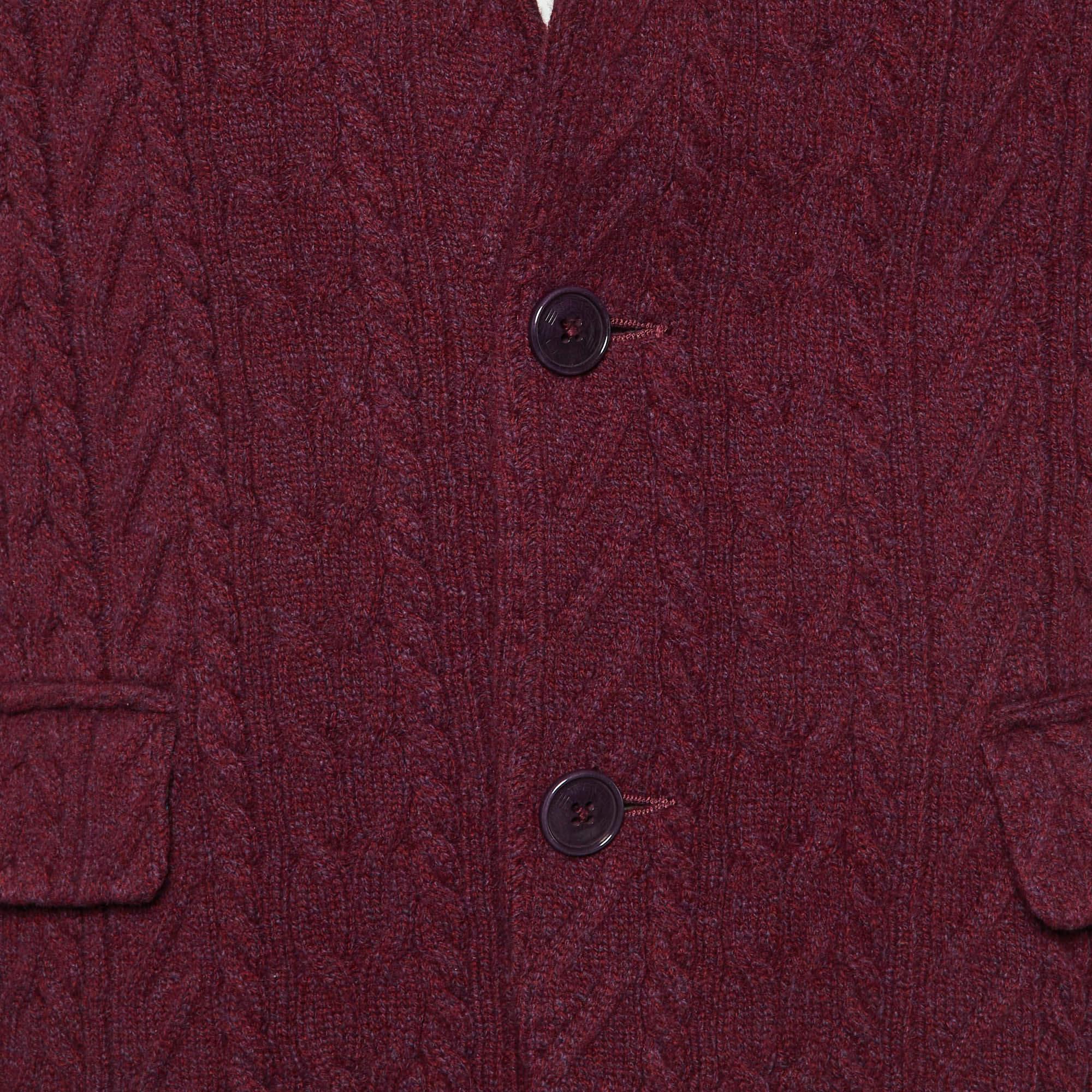 Nero Etro - Giacca con bottoni in maglia a cavo bordeaux L.L.A. in vendita