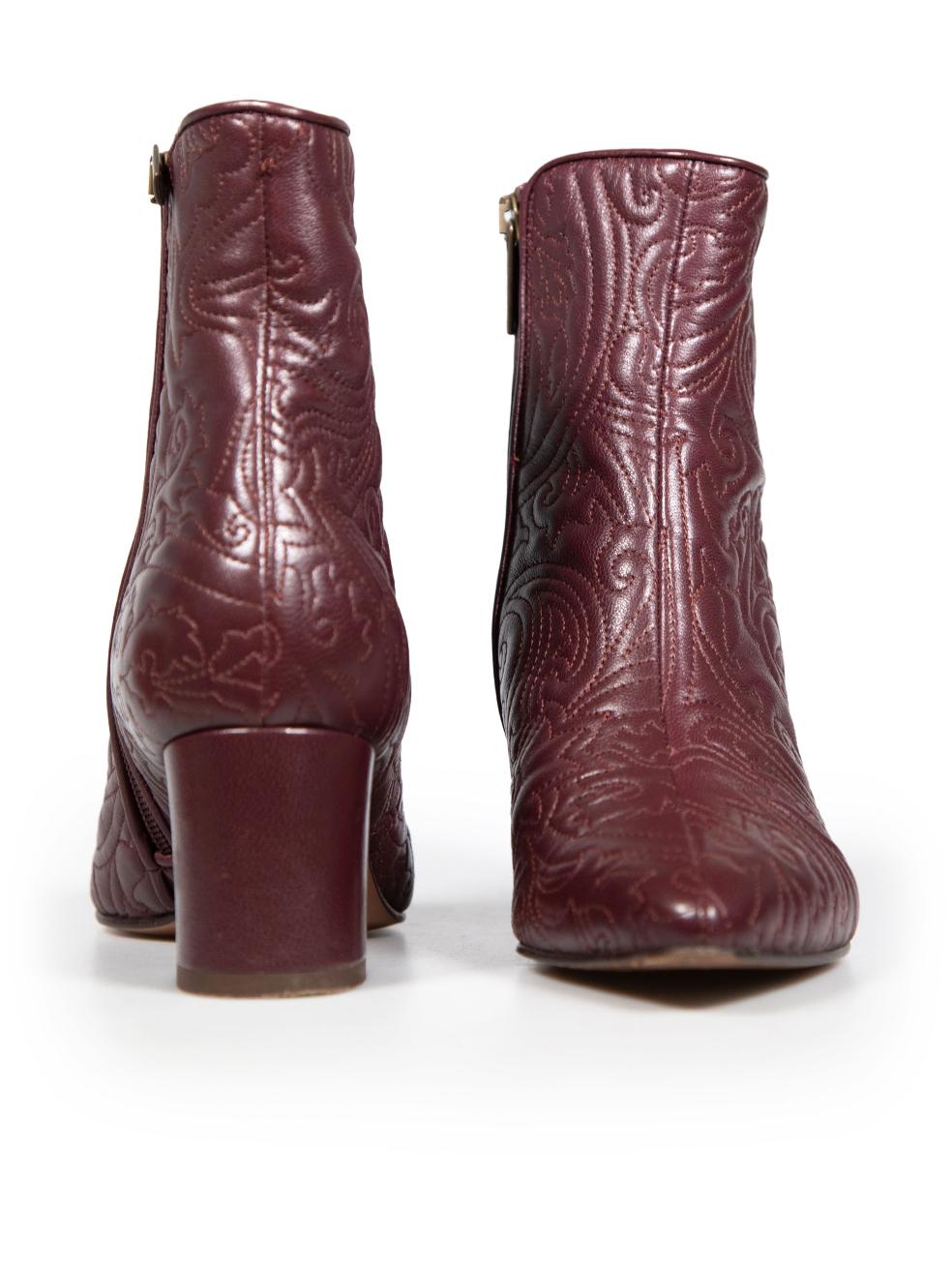 Brown Etro Burgundy Leather Paisley Embroidered Boots Size IT 37