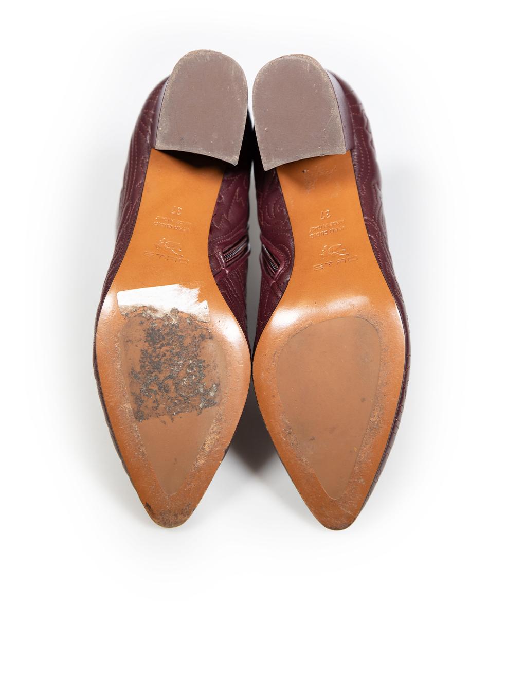 Etro Burgundy Leather Paisley Embroidered Boots Size IT 37 In Excellent Condition In London, GB
