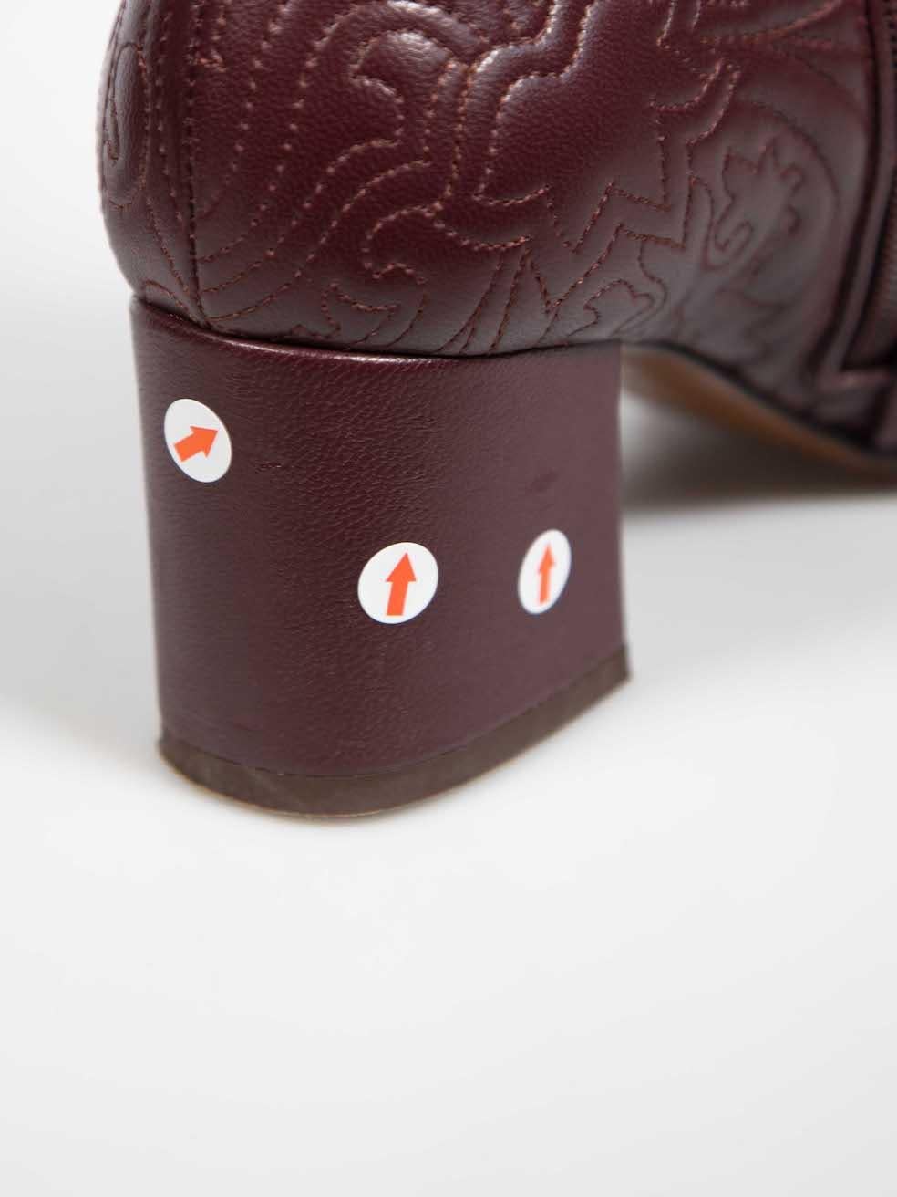 Etro Burgundy Leather Paisley Embroidered Boots Size IT 37 1