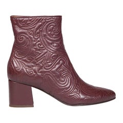 Etro Burgundy Leather Paisley Embroidered Boots Size IT 37