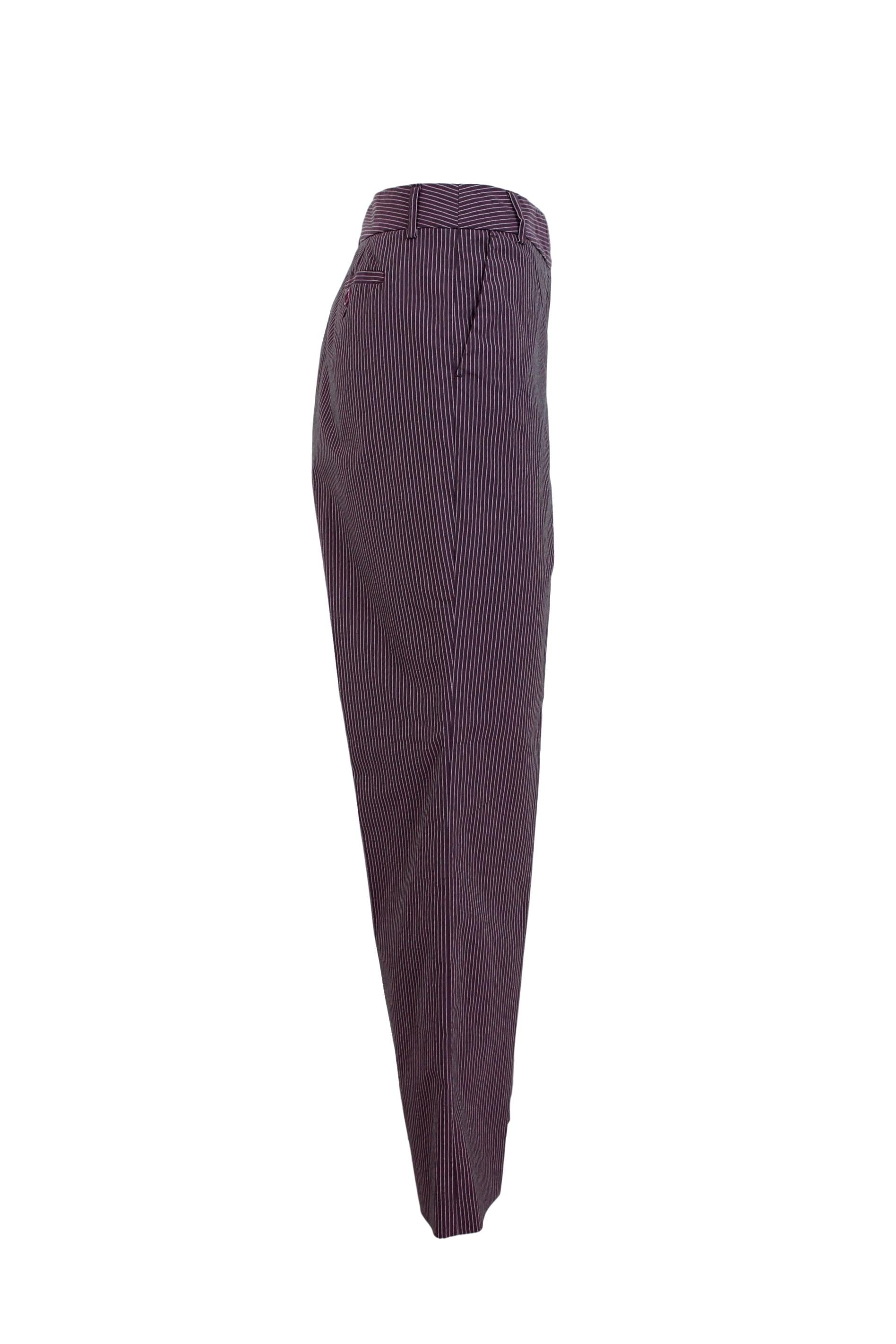 Etro Burgundy Pink Cotton Pinstripe Straight High Waist Trousers In Excellent Condition In Brindisi, Bt