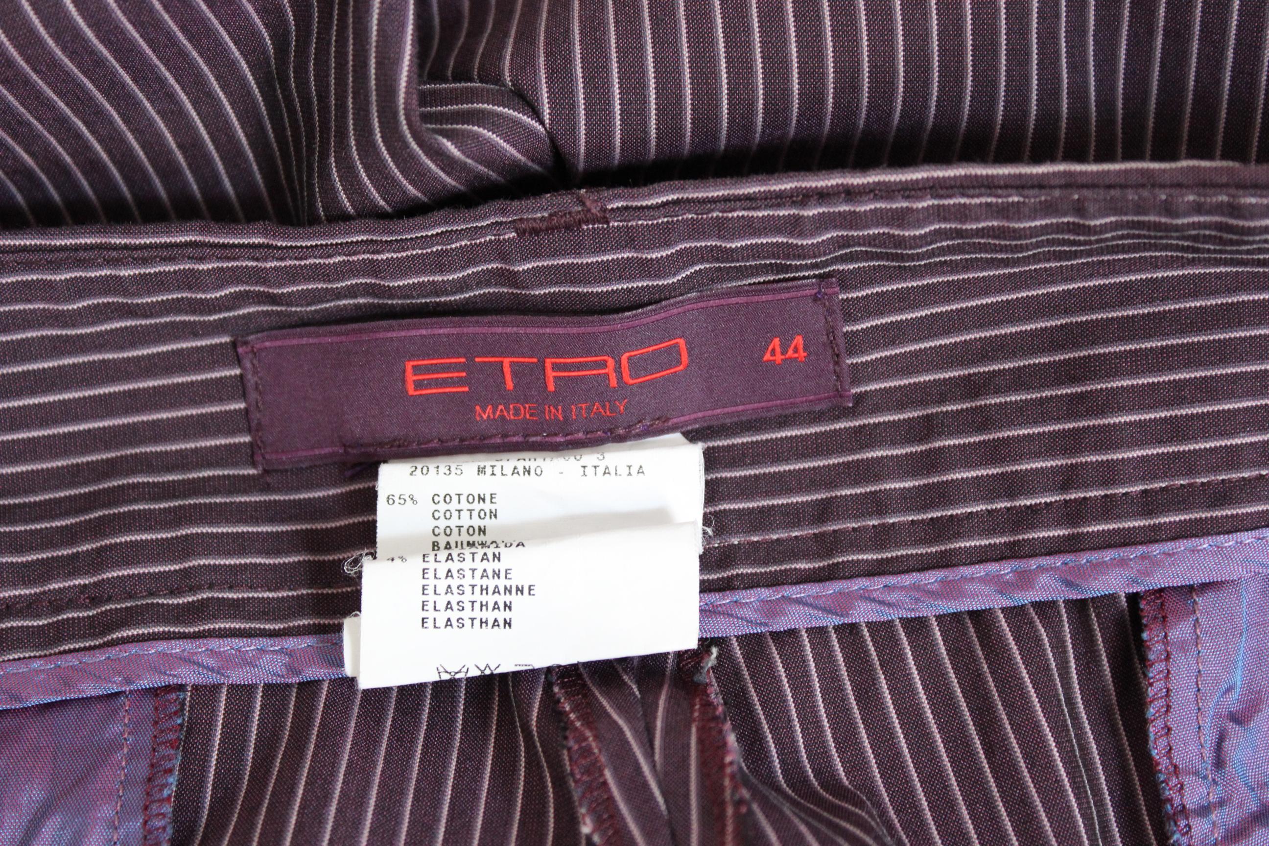 Women's Etro Burgundy Pink Cotton Pinstripe Straight High Waist Trousers