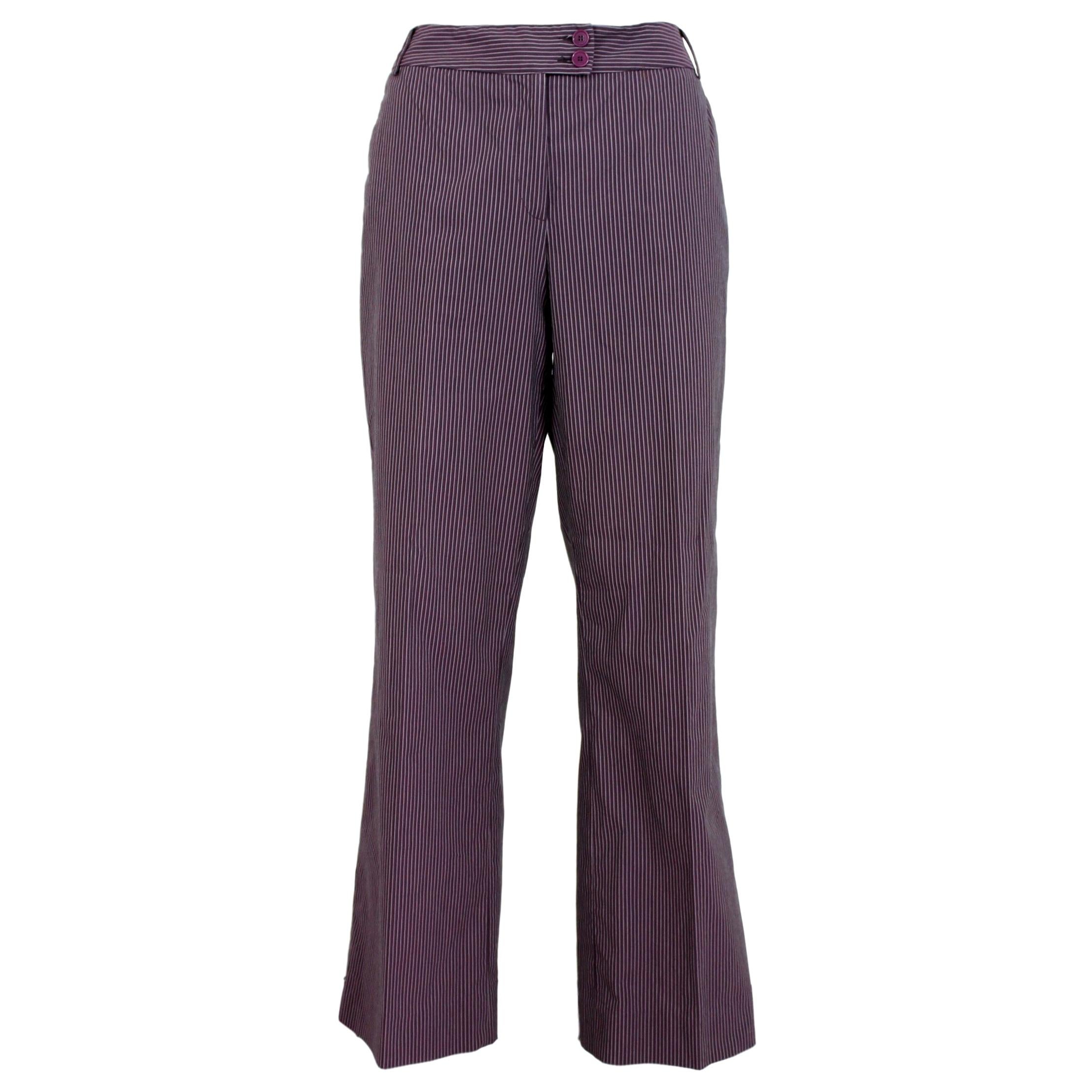 Etro Burgundy Pink Cotton Pinstripe Straight High Waist Trousers