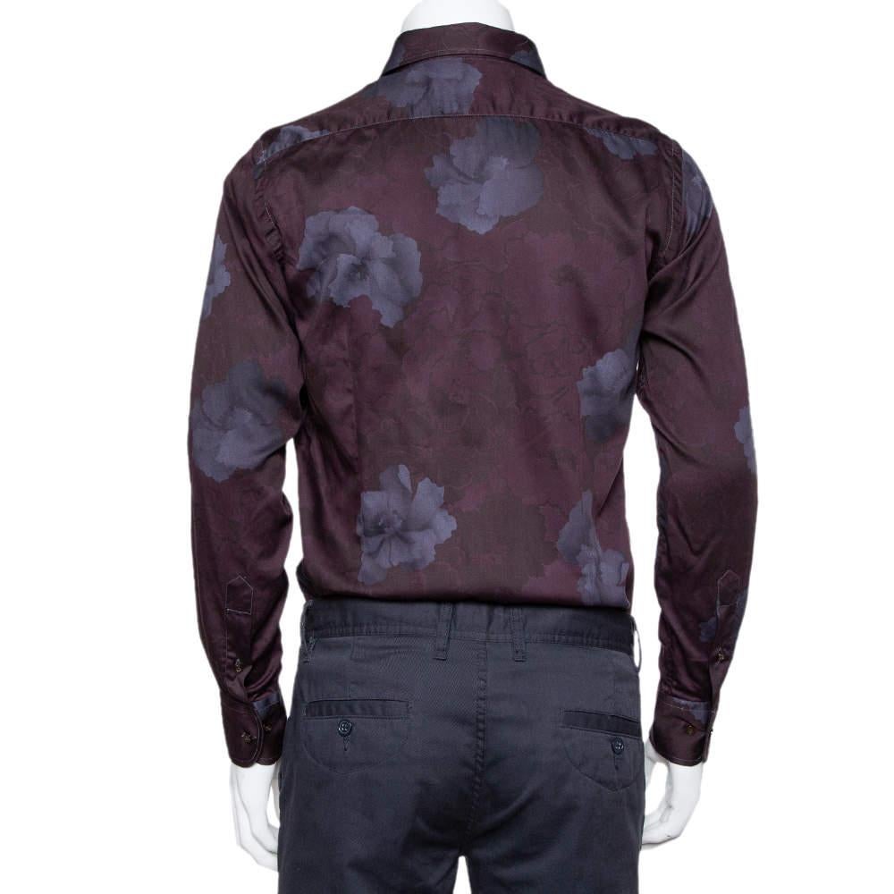 Black Etro Burgundy Printed Cotton Button Front Shirt M