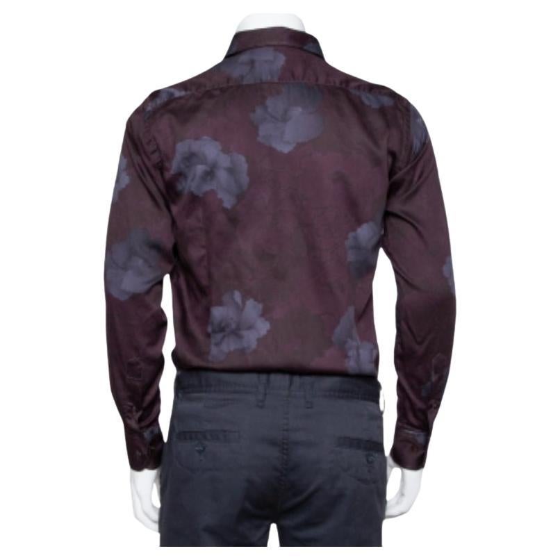 Black Etro Burgundy Printed Cotton Button Front Shirt M For Sale