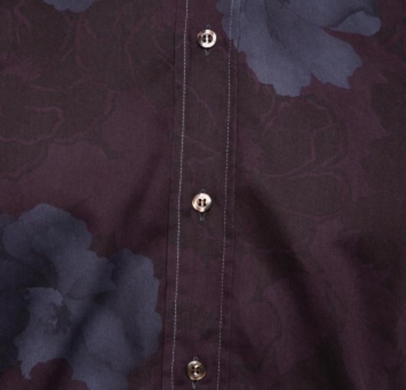 Etro Burgundy Printed Cotton Button Front Shirt M In Good Condition For Sale In Dubai, Al Qouz 2