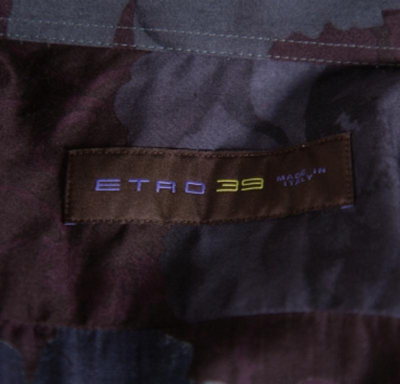 Men's Etro Burgundy Printed Cotton Button Front Shirt M For Sale
