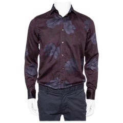 Etro Burgundy Printed Cotton Button Front Shirt M
