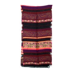 Etro Burgundy Red Wool Silk Ethnic Fringes Large 184x45 Scarf 1990s 