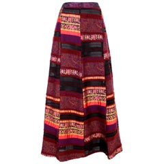 Etro Burgundy Silk and Wool Floral Ethinc Multicolor Long Maxi Skirt 1990s