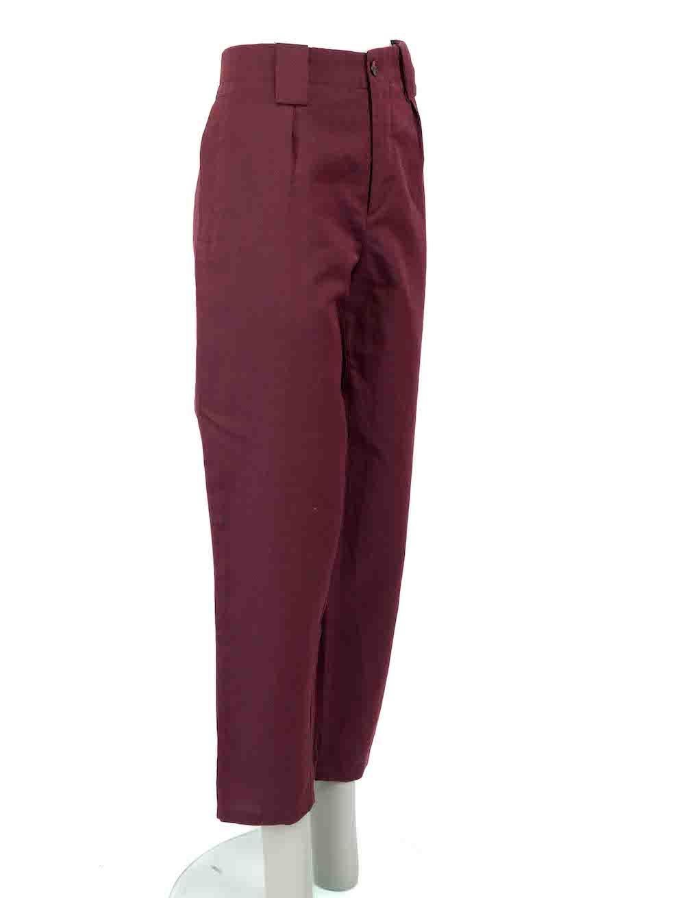 CONDITION is Very good. Hardly any visible wear to trousers is evident on this used Etro designer resale item.

Details
Burgundy
Linen
Tapered trousers
High rise
Front zip closure with buttons
Belt hoops
2x Front side pockets
2x Back pockets
Made in