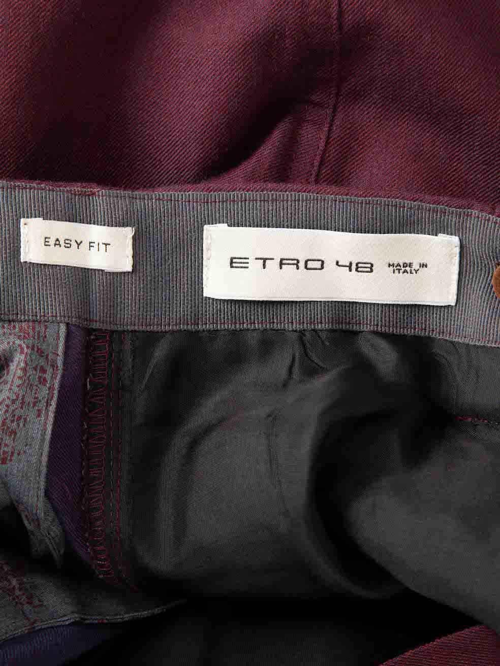 Etro Burgundy Tapered Leg Trousers Size XXL In Excellent Condition For Sale In London, GB