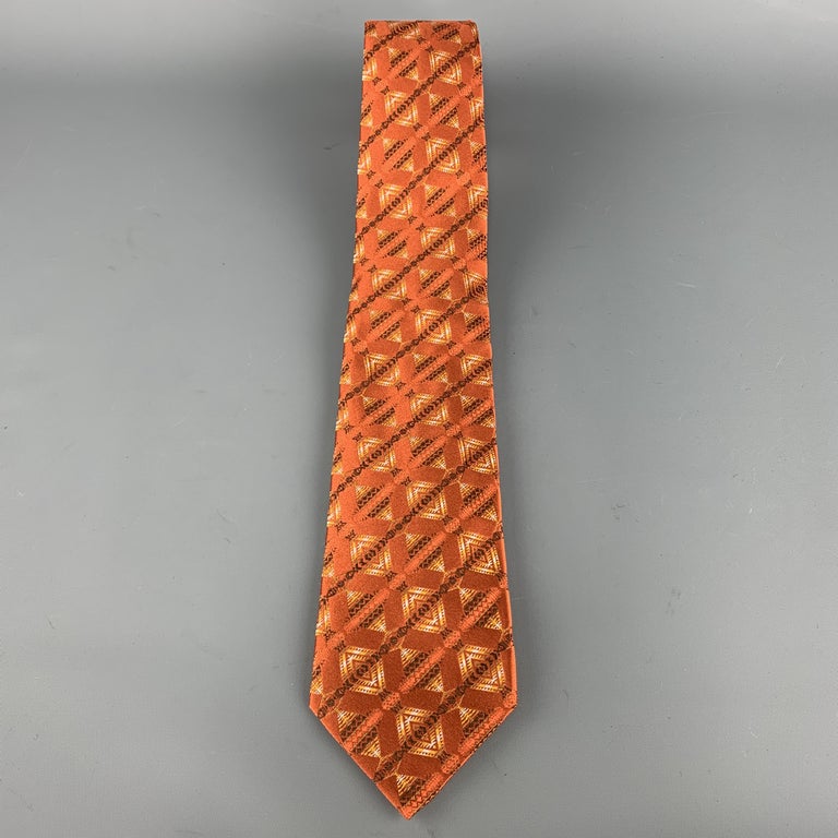 ETRO Burnt Orange Geometric Print Silk Tie For Sale at 1stDibs