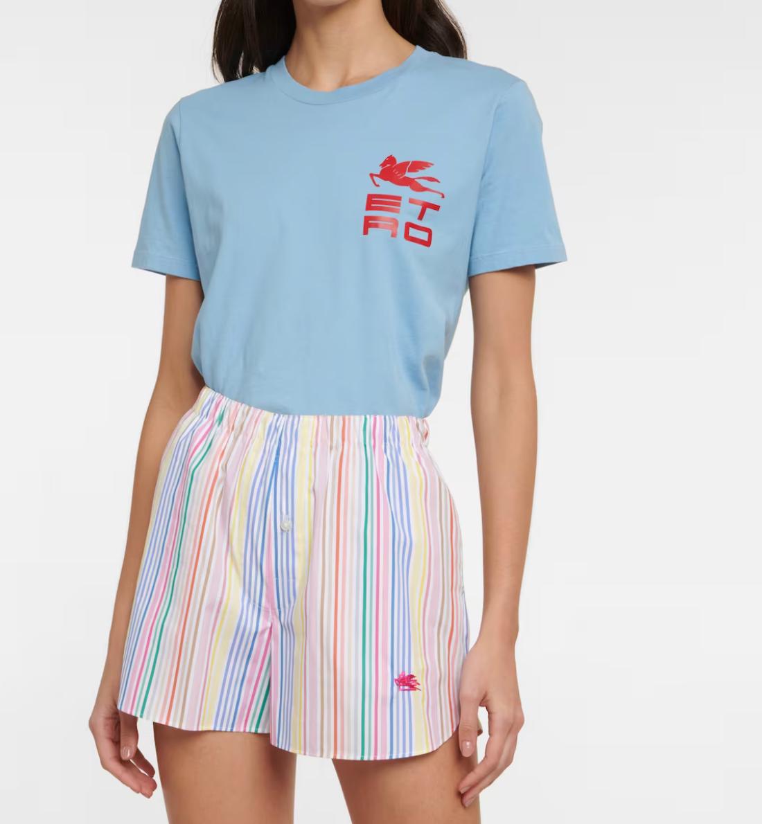 Etro Candy Stripe Baumwolle Logo bestickte Shorts Größe S Neu mit Etikett Damen im Angebot