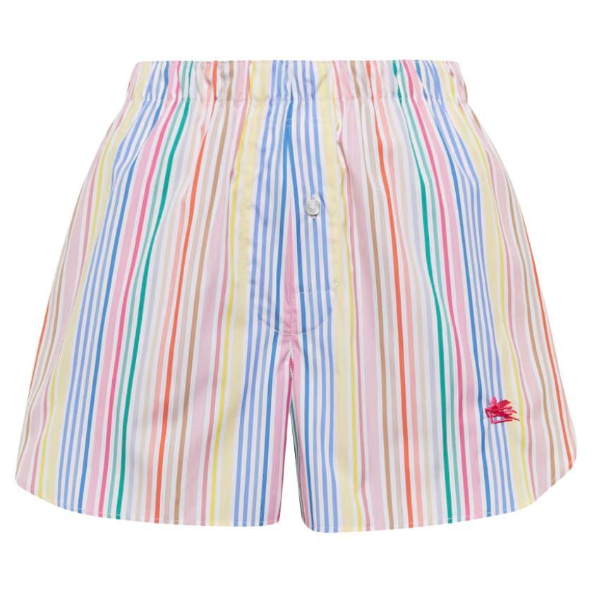 Etro Candy Stripe Cotton Logo Embroidered Shorts Size S NWT For Sale