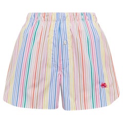 Etro Candy Stripe Cotton Logo Embroidered Shorts Size S NWT