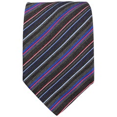 ETRO Charcoal Blue & Red Striped Silk / Wool Tie