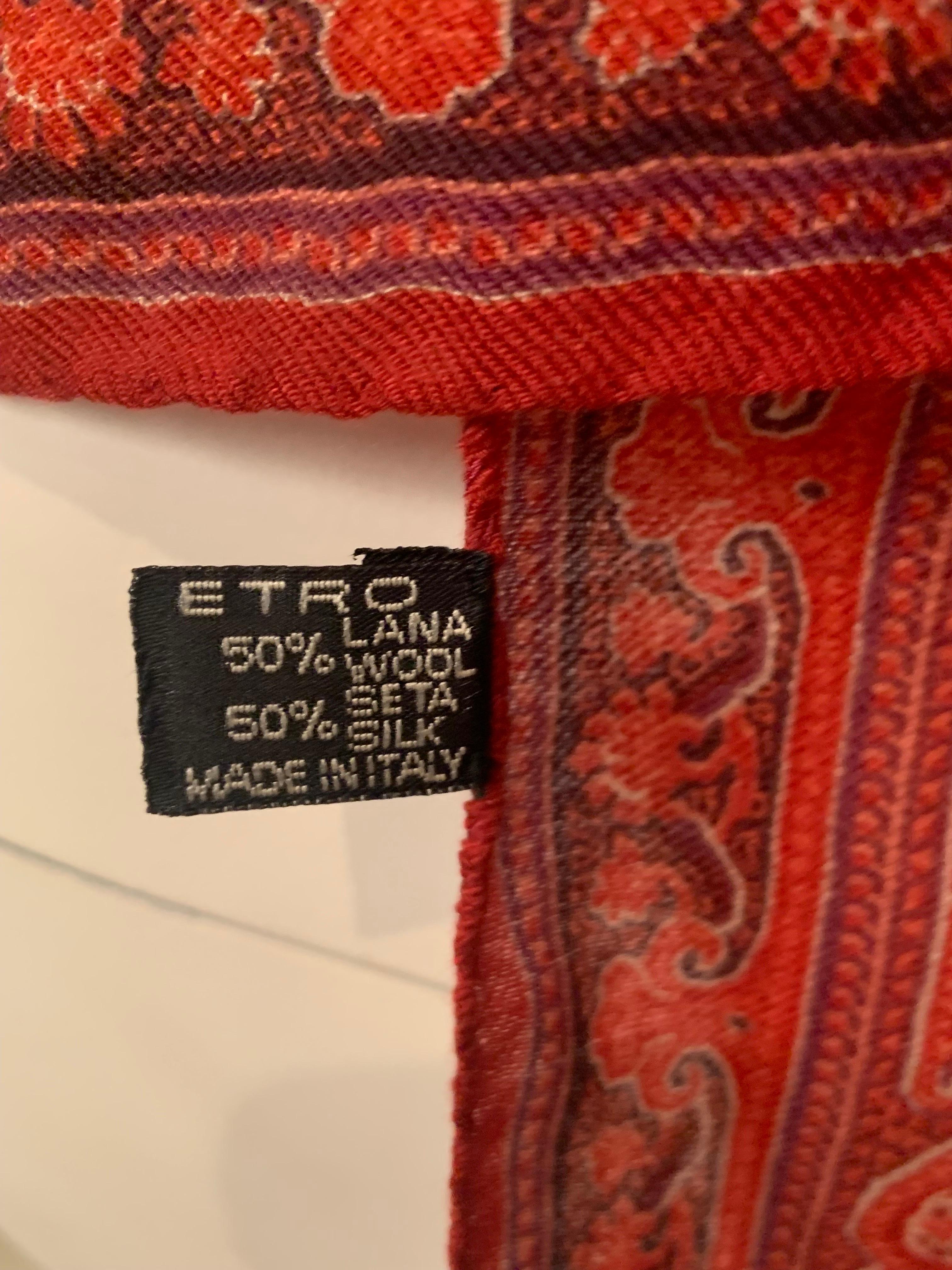 Etro Classic Red Wool and Silk Paisley Scarf with Lavender Center 8