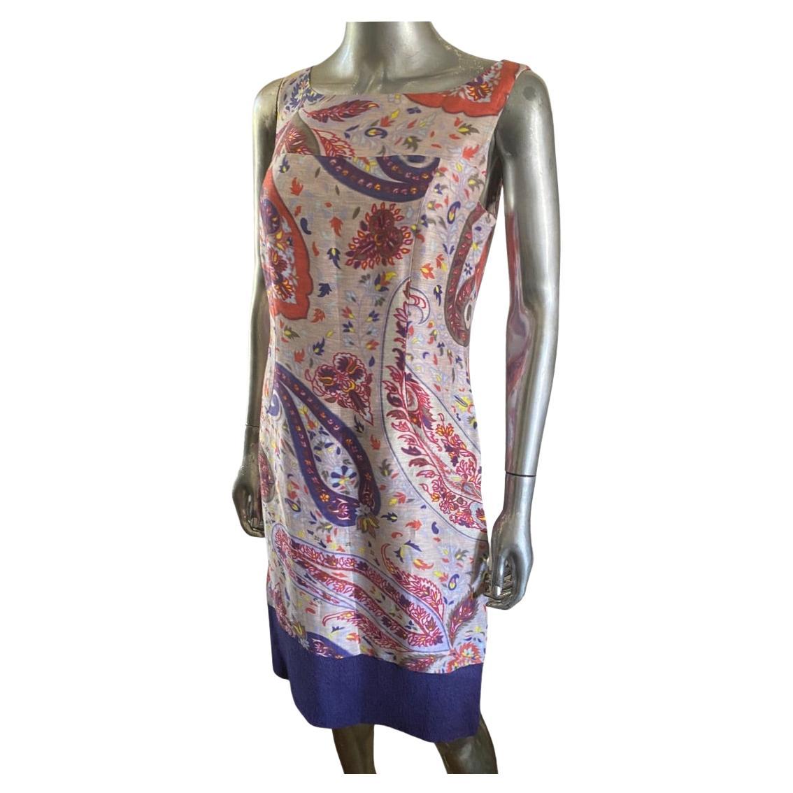 Etro Collection Sleeveless Paisley Print Chemise, Italy Size 12 For Sale