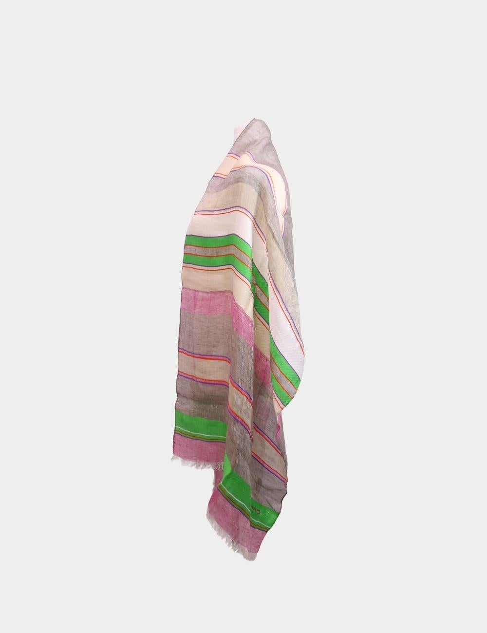 Brighten up your wardrobe with this Etro Colorful Striped Scarf, a signature piece from the Italian fashion house known for its bold prints and vibrant designs. Crafted from lightweight fabric, this scarf features playful horizontal stripes in
