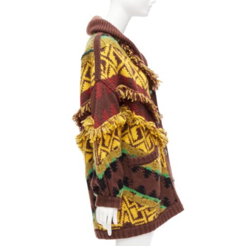ETRO farbenfrohe Strickjacke aus Wollmischung mit Fransenbesatz und Jacquard-Knöpfen IT38 XS im Zustand „Hervorragend“ im Angebot in Hong Kong, NT