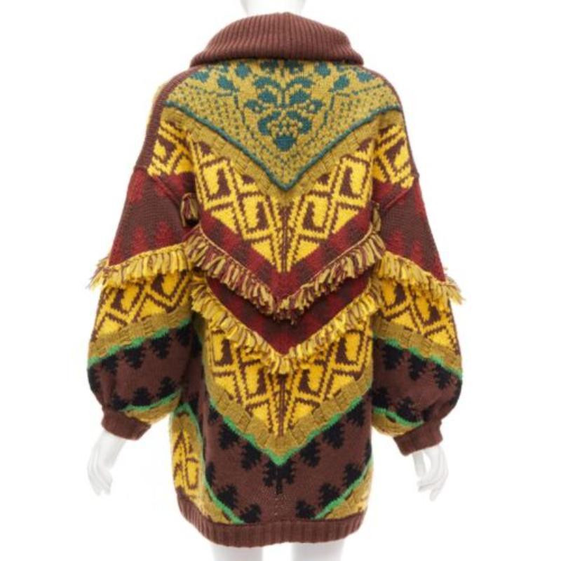 ETRO farbenfrohe Strickjacke aus Wollmischung mit Fransenbesatz und Jacquard-Knöpfen IT38 XS Damen im Angebot