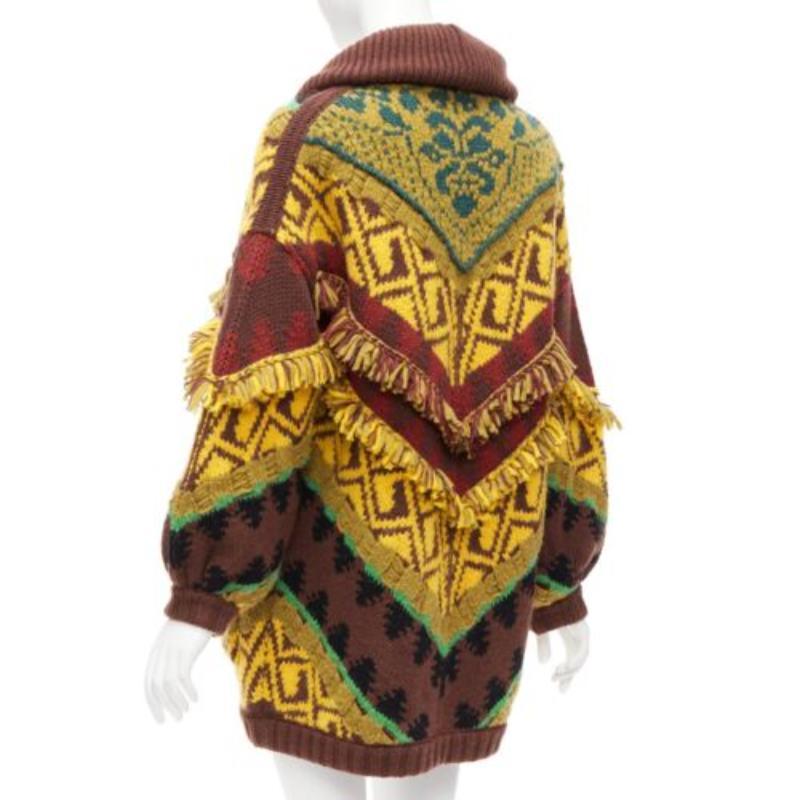 ETRO farbenfrohe Strickjacke aus Wollmischung mit Fransenbesatz und Jacquard-Knöpfen IT38 XS im Angebot 1