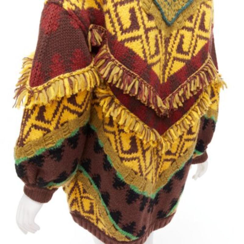 ETRO farbenfrohe Strickjacke aus Wollmischung mit Fransenbesatz und Jacquard-Knöpfen IT38 XS im Angebot 2