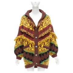 Etro è un cardigan colorato in misto lana con frange e bottoni in jacquard IT38 XS