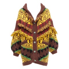 ETRO colourful wool blend fringe trimmed jacquard buttoned cardigan IT38 XS