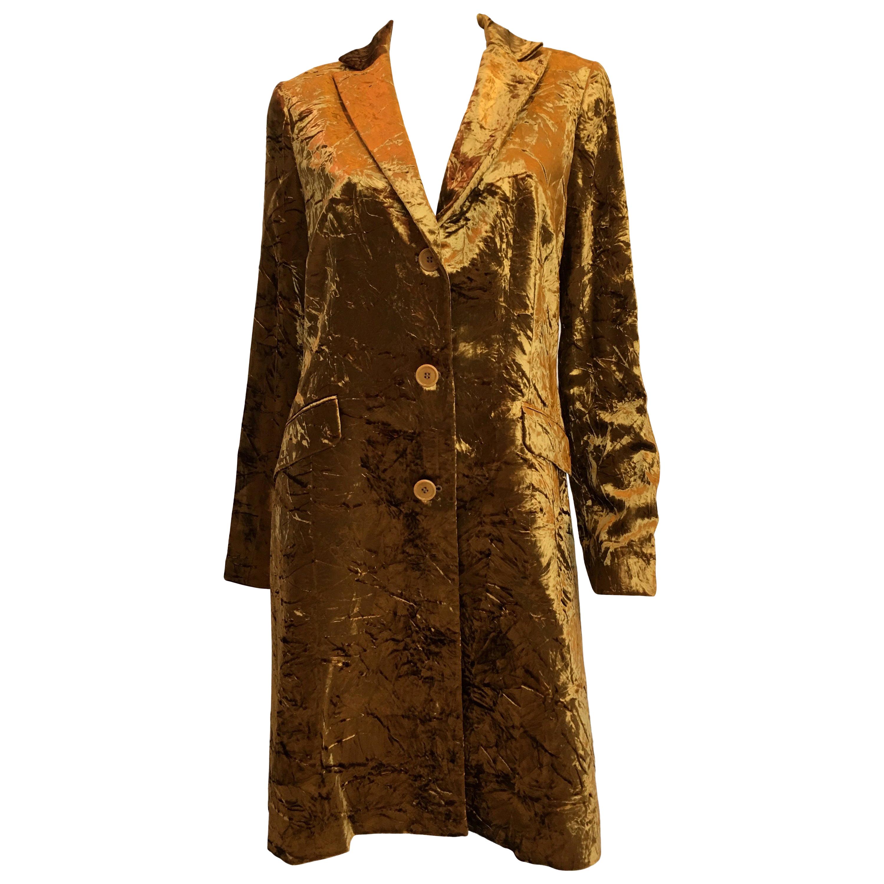 Etro Contemporary Gold Crushed Velvet Coat For Sale