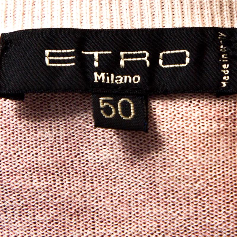 Etro Coral Pink Paisley Print Cashmere Silk Knit Top XL In Good Condition In Dubai, Al Qouz 2