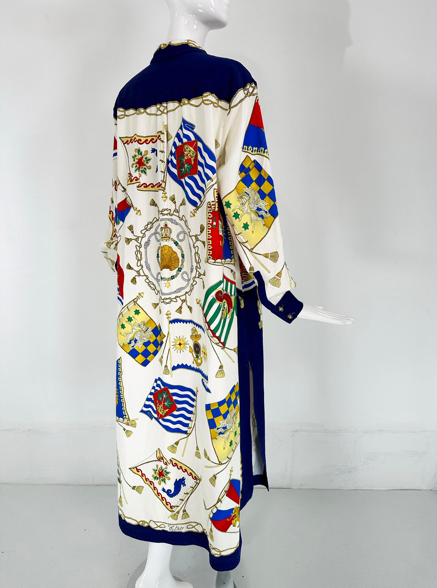 Etro Cotton Twill Nautical Caftan In Good Condition For Sale In West Palm Beach, FL