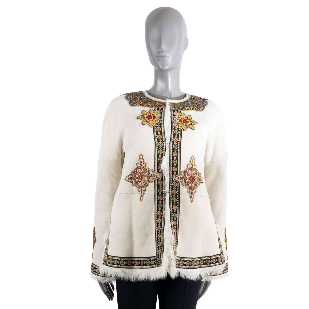Gray ETRO cream 2021 MUSTANG EMBROIDERED SHEARLING Jacket 42 M For Sale