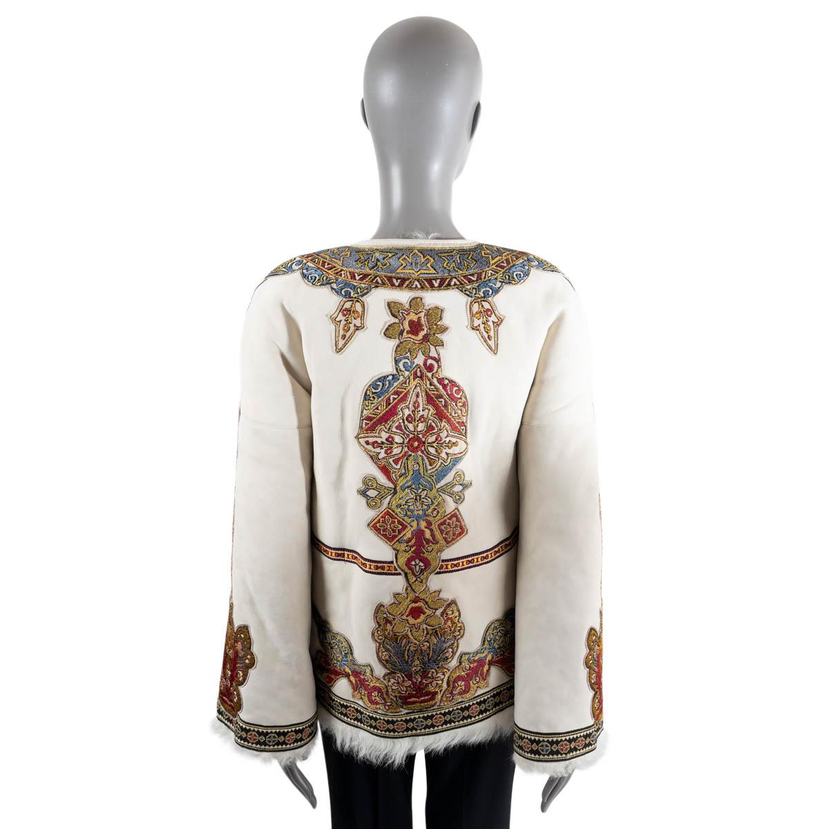 Women's ETRO cream 2021 MUSTANG EMBROIDERED SHEARLING Jacket 42 M For Sale