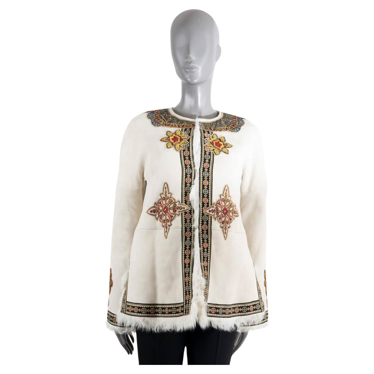 ETRO cream 2021 MUSTANG EMBROIDERED SHEARLING Jacket 42 M For Sale